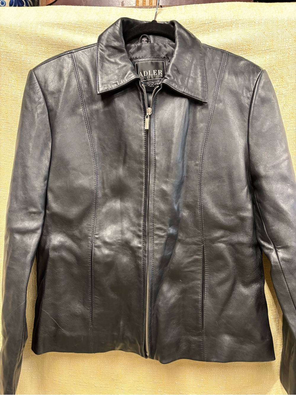 ADLER Black Leather Zip-Front Bomber Jacket